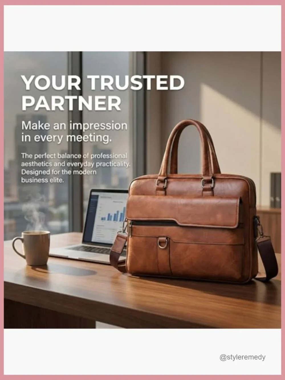 Faux Leather Laptop Bag 15in Water-Resistant Messenger Briefcase